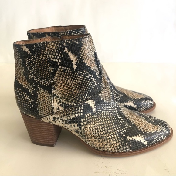 Madewell The Rosie in Snake Embossed Leather Stacked Heel Ankle Boot Size 7.5 - Picture 4 of 13